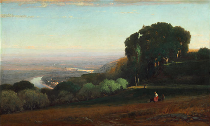 乔治·英尼斯 (George Inness，美国画家)高清油画作品-《佩鲁贾附近的台伯河景观（1872-1874 年）》