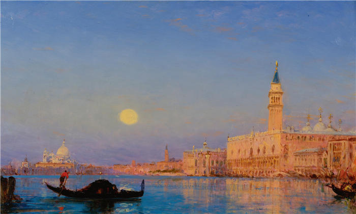费利克斯·齐姆（Félix Ziem，法国画家）高清作品-《Gondole Devant Le Grand Bassin, 威尼斯》