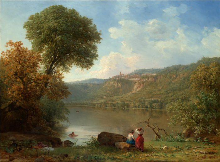 乔治·英尼斯 (George Inness，美国画家)高清油画作品-《内米湖 (1857)》