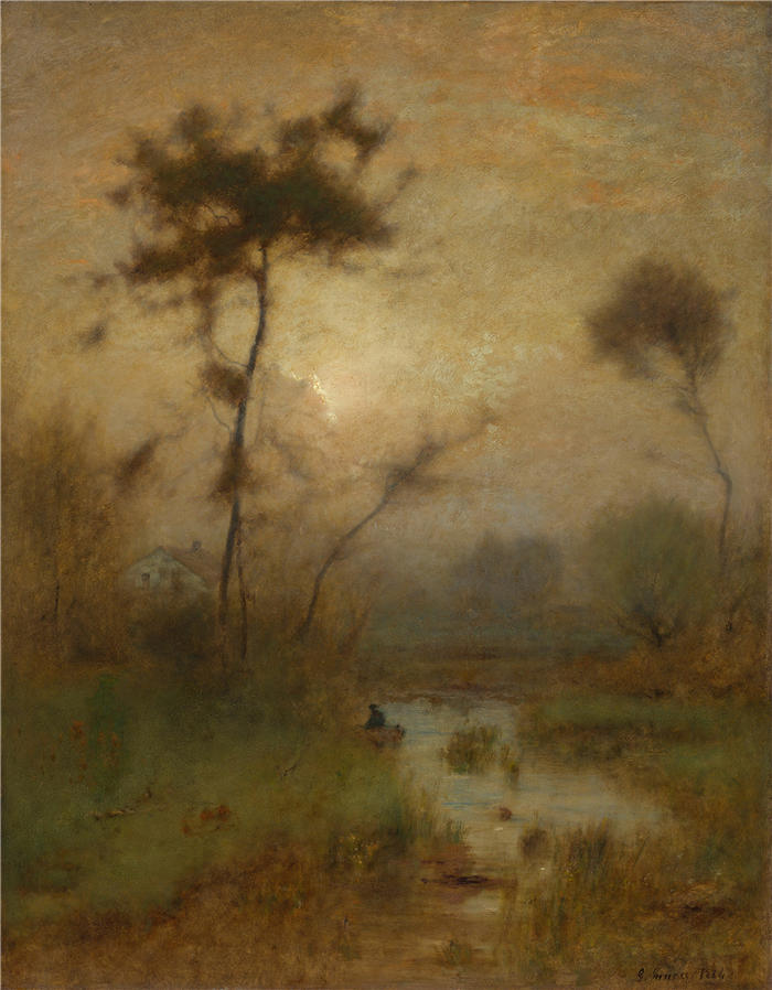 乔治·英尼斯 (George Inness，美国画家)高清油画作品-《银色的早晨 (1886)》