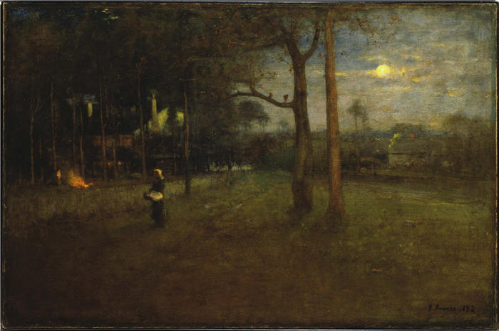 乔治·英尼斯 (George Inness，美国画家)高清油画作品-《月光》