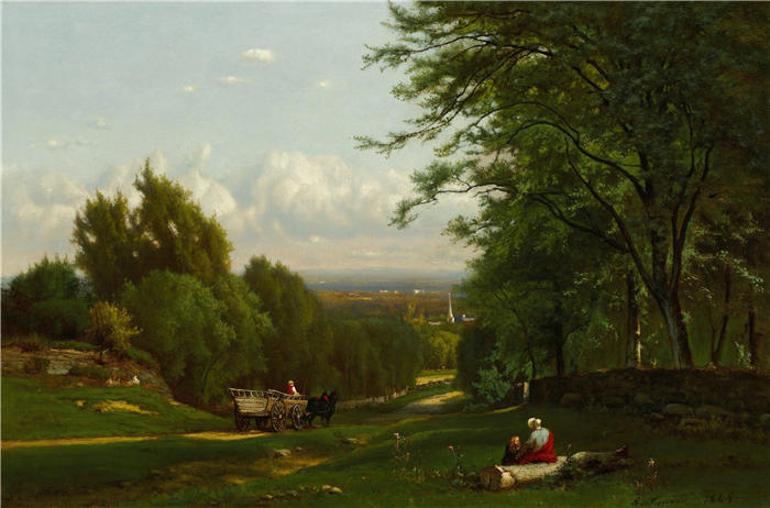 乔治·英尼斯 (George Inness，美国画家)高清油画作品-《纽约利兹附近（1869 年）》