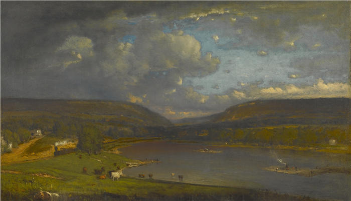 乔治·英尼斯 (George Inness，美国画家)高清油画作品-《在特拉华河上》