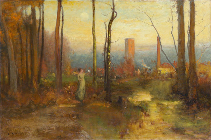 乔治·英尼斯 (George Inness，美国画家)高清油画作品-《新泽西州蒙特克莱尔的米尔溪（约 1888 年）》