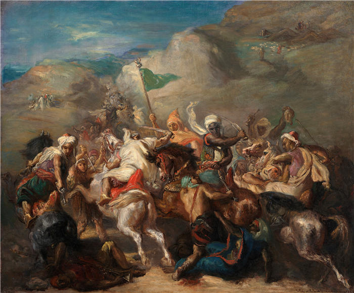 泰奥多尔·夏塞里奥（Theodore Chasseriau，法国画家）高清作品-《围绕标准的阿拉伯骑兵之战（1854 年）》