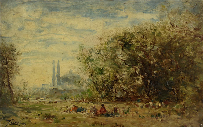 费利克斯·齐姆(Félix Ziem,法国画家)高清作品-《君士坦丁堡周边地区(1880-1890)》
