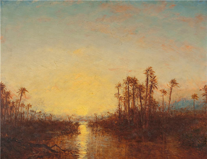 费利克斯·齐姆（Félix Ziem，法国画家）高清作品-《喀土穆，日落（1885-1890）》