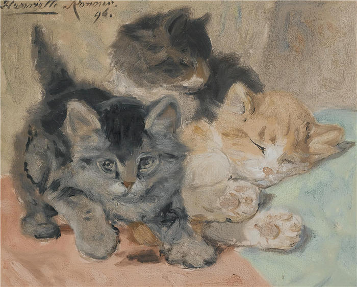 亨利埃特·罗纳-克尼普（Henriëtte Ronner-Knip，荷兰画家）高清作品-《三只小猫 (1896)》