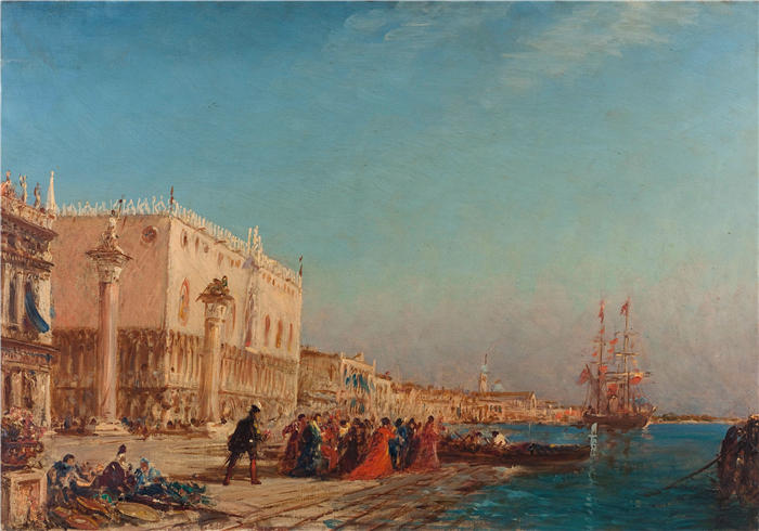 费利克斯·齐姆（Félix Ziem，法国画家）高清作品-《威尼斯总督宫 (1865-1870)》