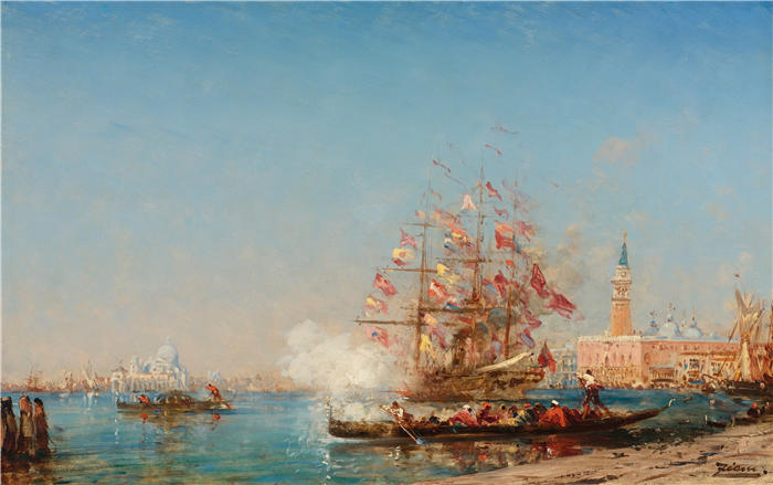 费利克斯·齐姆（Félix Ziem，法国画家）高清作品-《威尼斯庆典》