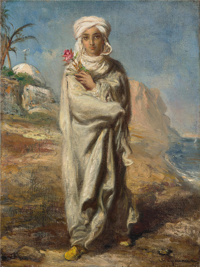 泰奥多尔·夏塞里奥（Theodore Chasseriau，法国画家）高清作品-《站着的阿拉伯青年（约1847-1848）》