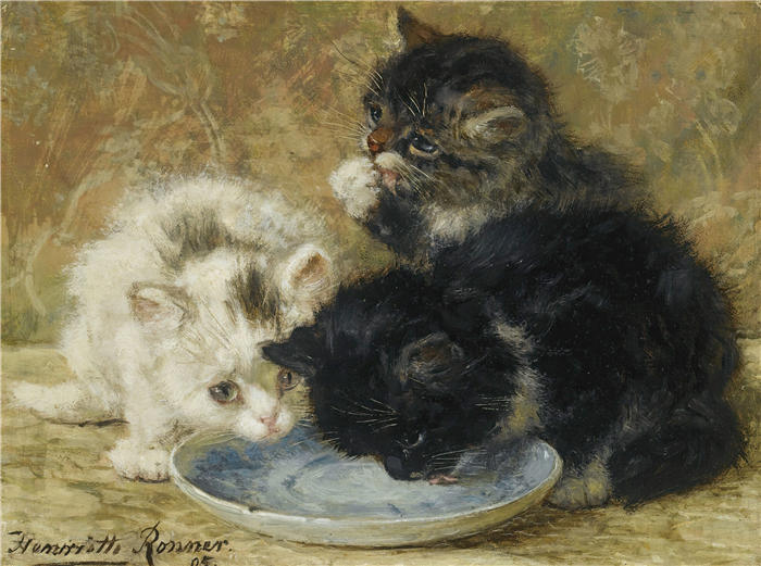 亨利埃特·罗纳-克尼普（Henriëtte Ronner-Knip，荷兰画家）高清作品-《三只小猫 (1895)》