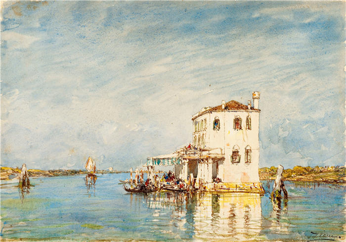 费利克斯·齐姆（Félix Ziem，法国画家）高清作品-《威尼斯的海关》