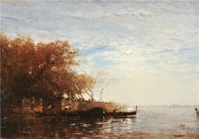 费利克斯·齐姆（Félix Ziem，法国画家）高清作品-《威尼斯，Le Jardin Français Au Clair De Lune (1880-1890)》