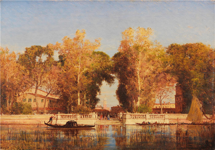 费利克斯·齐姆（Félix Ziem，法国画家）高清作品-《威尼斯的法式花园（1850 年）》