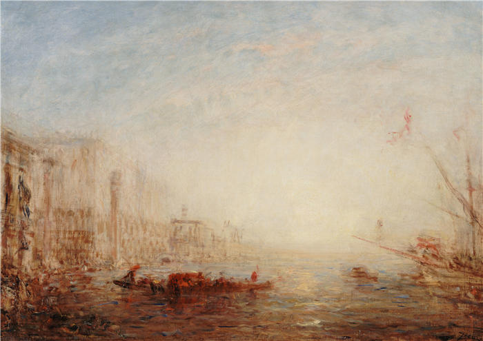 费利克斯·齐姆（Félix Ziem，法国画家）高清作品-《威尼斯，Le Grand Canal Au Soleil Levant (1880-1890)》