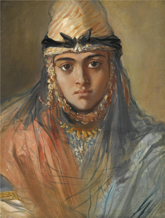 泰奥多尔·夏塞里奥（Theodore Chasseriau，法国画家）高清作品-《年轻的犹太阿尔及利亚人的头》