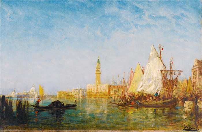 费利克斯·齐姆（Félix Ziem，法国画家）高清作品-《威尼斯总督宫的景色》