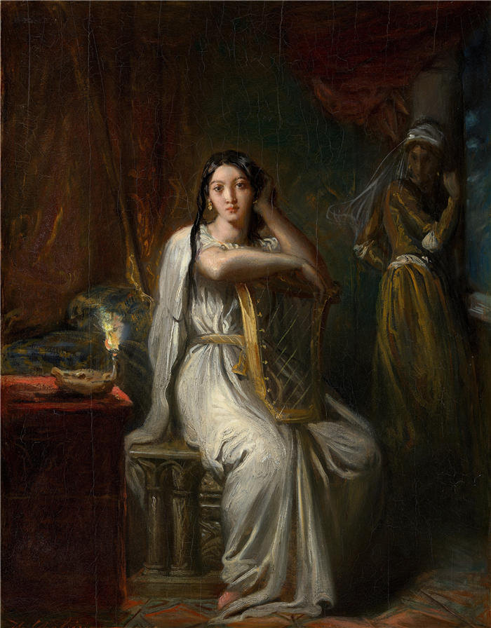 泰奥多尔·夏塞里奥（Theodore Chasseriau，法国画家）高清作品-《苔丝狄蒙娜（柳树之歌）（1849）》