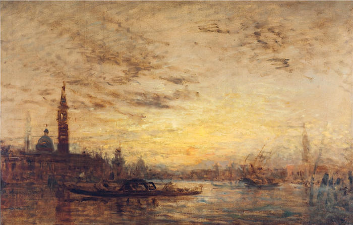 费利克斯·齐姆（Félix Ziem，法国画家）高清作品-《威尼斯，La Giudecca Au Crépuscule (1860-1890)》