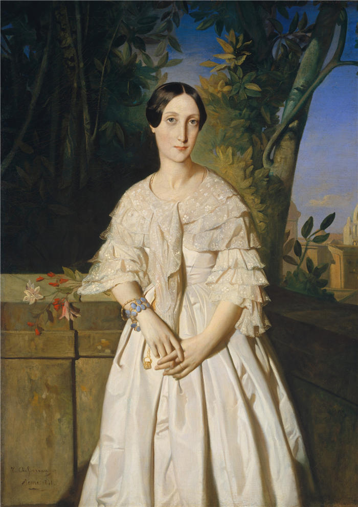 泰奥多尔·夏塞里奥（Theodore Chasseriau，法国画家）高清作品-《Maubourg伯爵夫人（1841）》