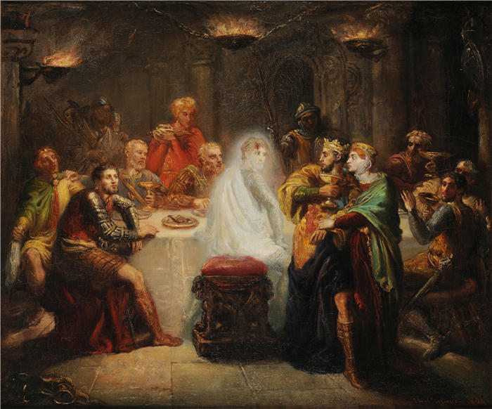 泰奥多尔·夏塞里奥（Theodore Chasseriau，法国画家）高清作品-《班柯幽灵 (1854-1855)》