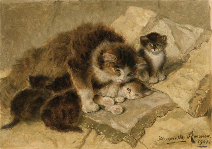 亨利埃特·罗纳-克尼普（Henriëtte Ronner-Knip，荷兰画家）高清作品-《母亲的骄傲（1901）》