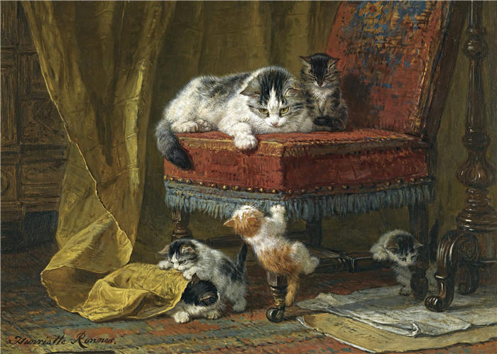 亨利埃特·罗纳-克尼普（Henriëtte Ronner-Knip，荷兰画家）高清作品-《妈妈的骄傲》