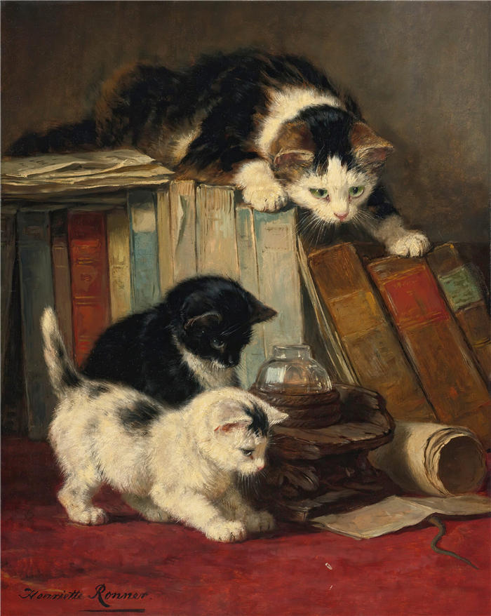 亨利埃特·罗纳-克尼普（Henriëtte Ronner-Knip，荷兰画家）高清作品-《看着猎物》