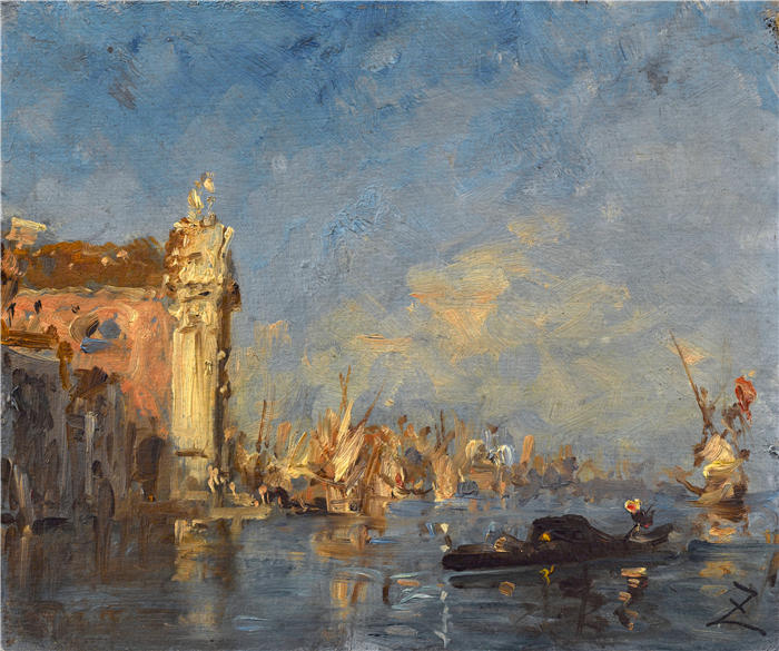 费利克斯·齐姆（Félix Ziem，法国画家）高清作品-《威尼斯，Gesuati 教堂 (1870-1880)》