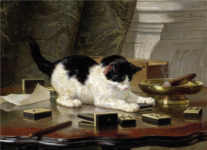亨利埃特·罗纳-克尼普（Henriëtte Ronner-Knip，荷兰画家）高清作品-《玩耍的猫（c. 1860 - c. 1878）》