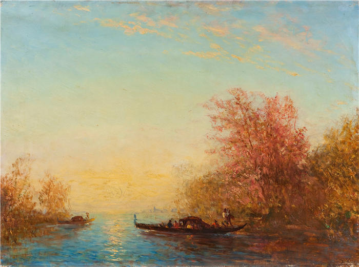 费利克斯·齐姆（Félix Ziem，法国画家）高清作品-《威尼斯周边地区（1870-1890）》