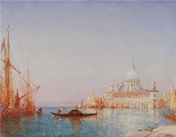 费利克斯·齐姆（Félix Ziem，法国画家）高清作品-《威尼斯，致敬。早晨（1860-1890）》