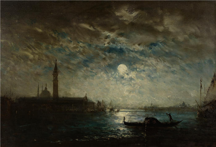 费利克斯·齐姆（Félix Ziem，法国画家）高清作品-《威尼斯和月亮钟楼（1870-1890）》