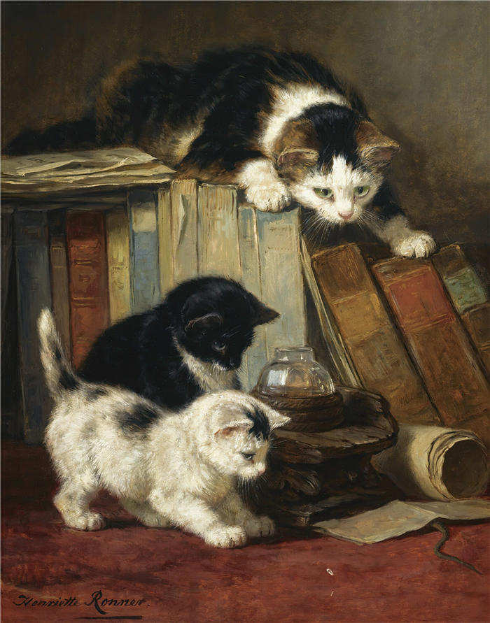 亨利埃特·罗纳-克尼普(Henriëtte Ronner-Knip,荷兰画家)高清作品-《观察猎物》