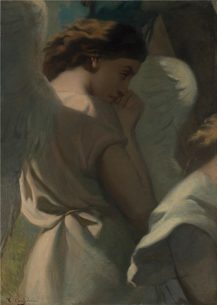 泰奥多尔·夏塞里奥（Theodore Chasseriau，法国画家）高清作品-《在橄榄园祈祷的天使（1840 年）》