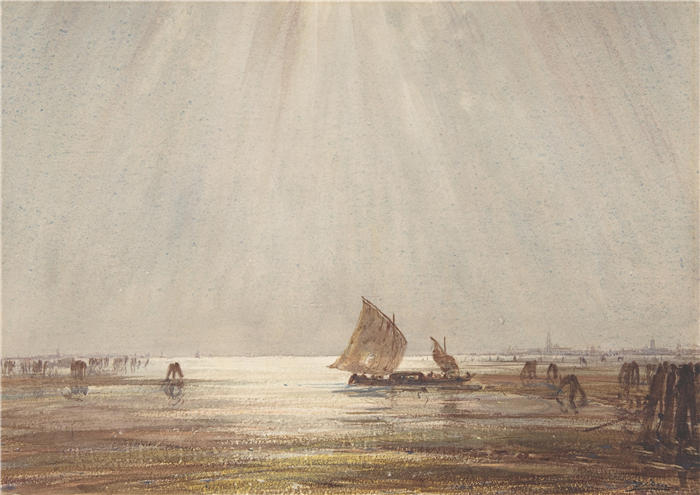 费利克斯·齐姆（Félix Ziem，法国画家）高清作品-《威尼斯渔船》