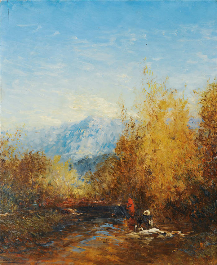 费利克斯·齐姆（Félix Ziem，法国画家）高清作品-《一群人在山景》
