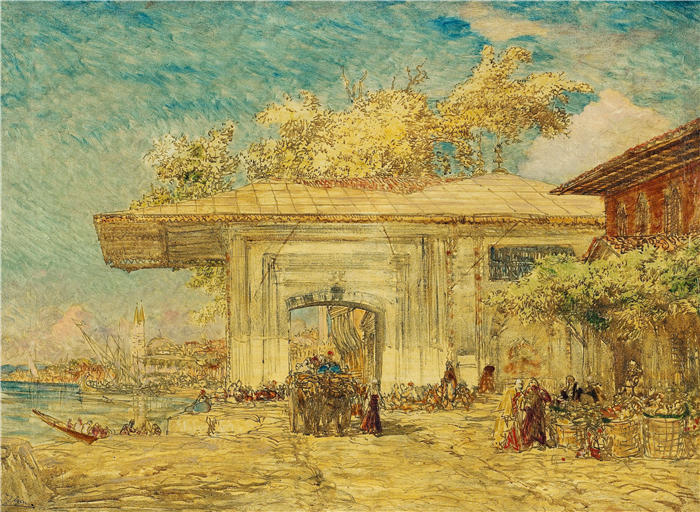 费利克斯·齐姆(Félix Ziem,法国画家)高清作品-《君士坦丁堡,禁卫军亭 (1880 -1885)》