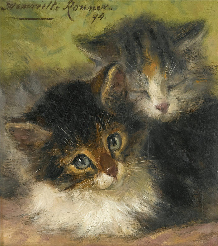 亨利埃特·罗纳-克尼普（Henriëtte Ronner-Knip，荷兰画家）高清作品-《两只小猫 (1894)》