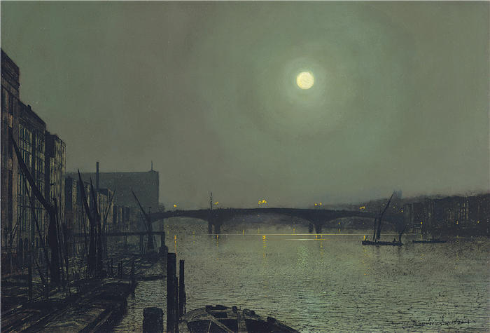 约翰·阿特金森·格里姆肖（John Atkinson Grimshaw，英国画家）高清作品-《布莱克修士的南华桥（1882年）》