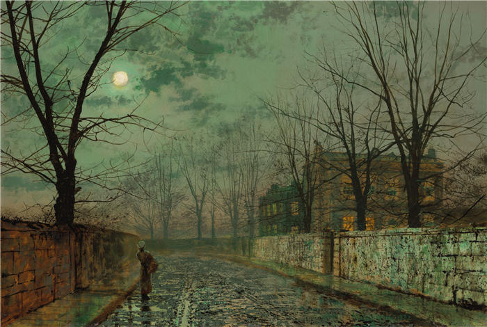 约翰·阿特金森·格里姆肖（John Atkinson Grimshaw，英国画家）高清作品-《在银色的月光下 (1882)》