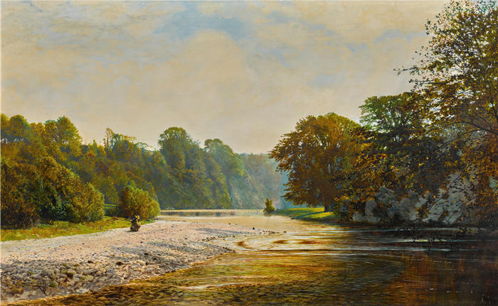 约翰·阿特金森·格里姆肖（John Atkinson Grimshaw，英国画家）高清作品-《垫脚石，博尔顿修道院 (1868)》