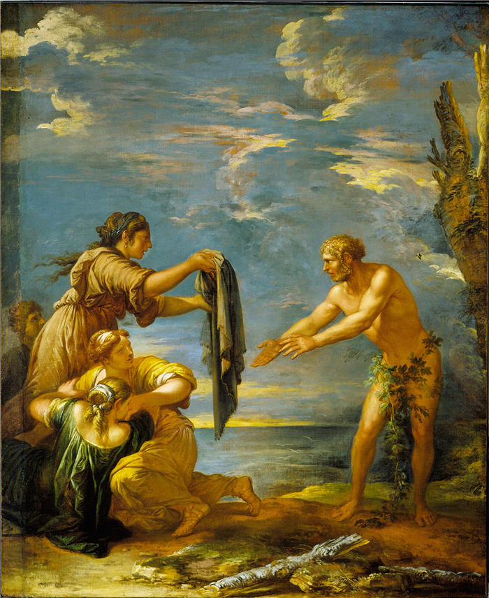 萨尔瓦多·罗萨(Salvator Rosa,意大利画家)高清作品-《奥德修斯和娜乌西卡(约 1655 年)》