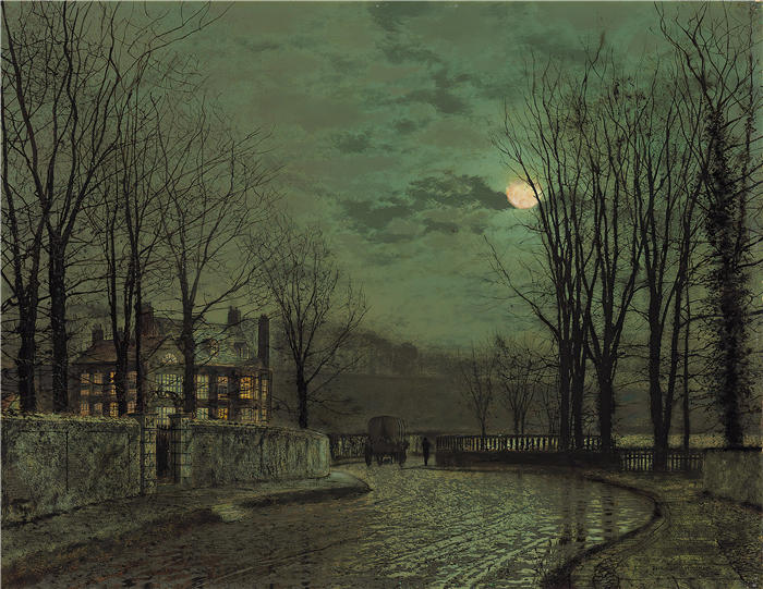 约翰·阿特金森·格里姆肖（John Atkinson Grimshaw，英国画家）高清作品-《十一月的月光 (1883)》