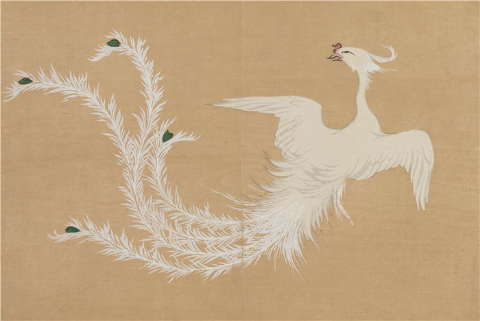 神坂雪佳(Kamisaka Sekka，日本画家)高清作品-《白凤（白凤）（1909-1910）》