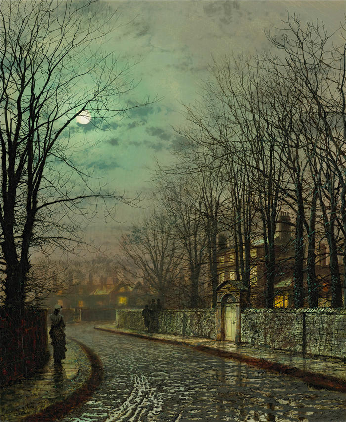 约翰·阿特金森·格里姆肖（John Atkinson Grimshaw，英国画家）高清作品-《幽会 (1886)》