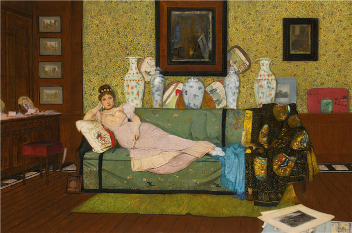 约翰·阿特金森·格里姆肖(John Atkinson Grimshaw,英国画家)高清作品-《遐想,在艺术家的房子里(1878 年)》