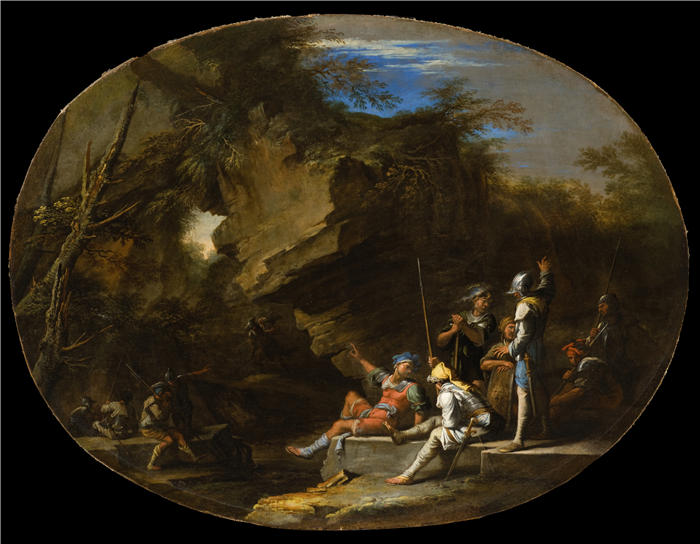 萨尔瓦多·罗萨（Salvator Rosa，意大利画家）高清作品-《有武装人员的风景（约 1640 年） (1)》