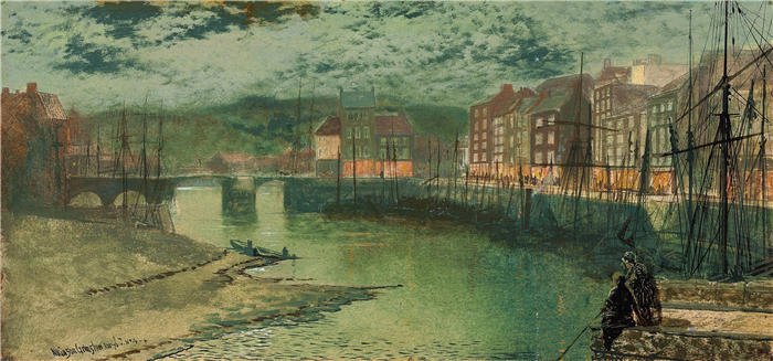 约翰·阿特金森·格里姆肖（John Atkinson Grimshaw，英国画家）高清作品-《惠特比码头 (1876)》